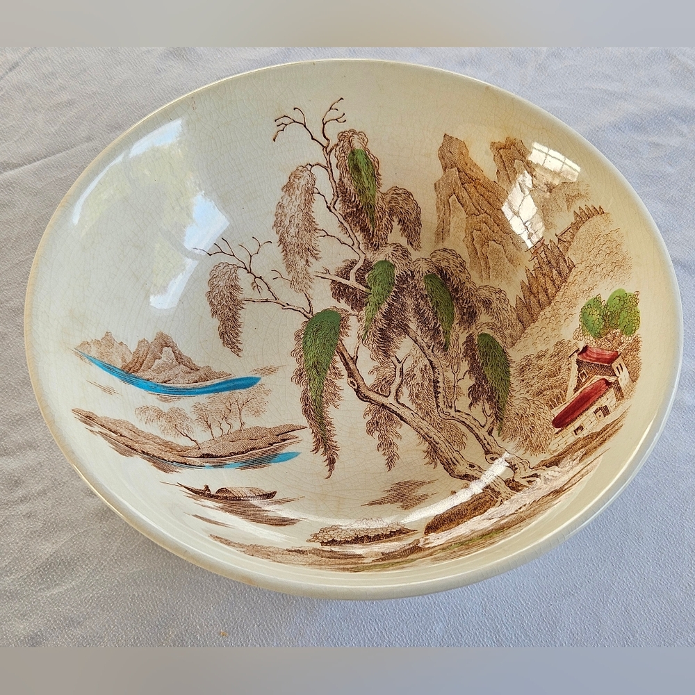 Nasco Sayonara Large Vintage Porcelain Serving Bowl 11" Diameter Asian Crazing